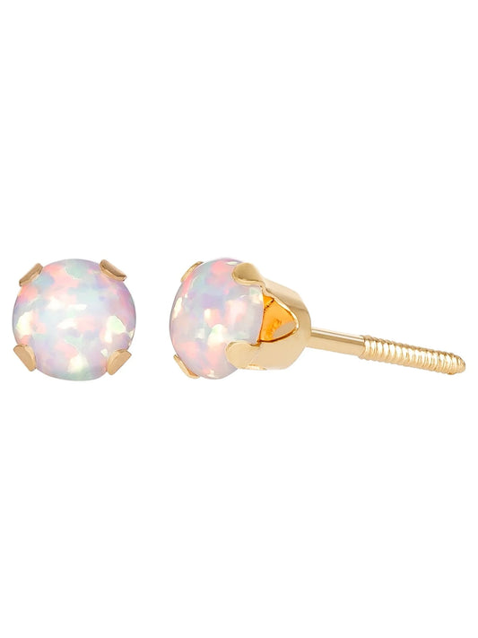 Brilliance Fine- Women'S Girl’S 14K Yellow Gold White Opal round Stud Earrings